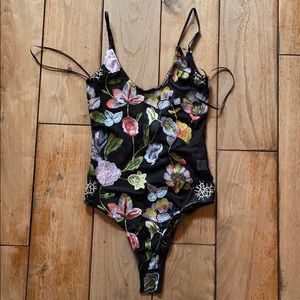 Embroidered mesh bodysuit